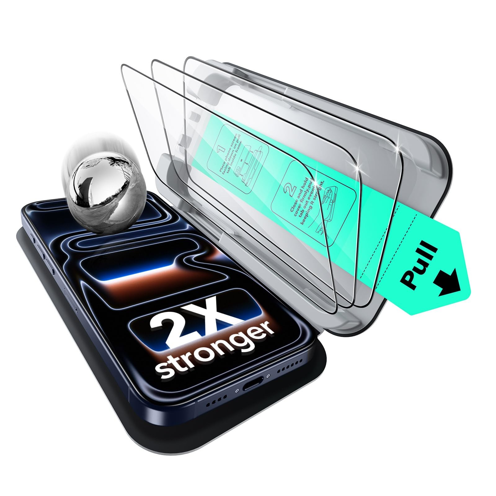 ESR 3 Pack for iPhone 17 Pro Screen Protector Military-Grade Shatterproof 9H ...