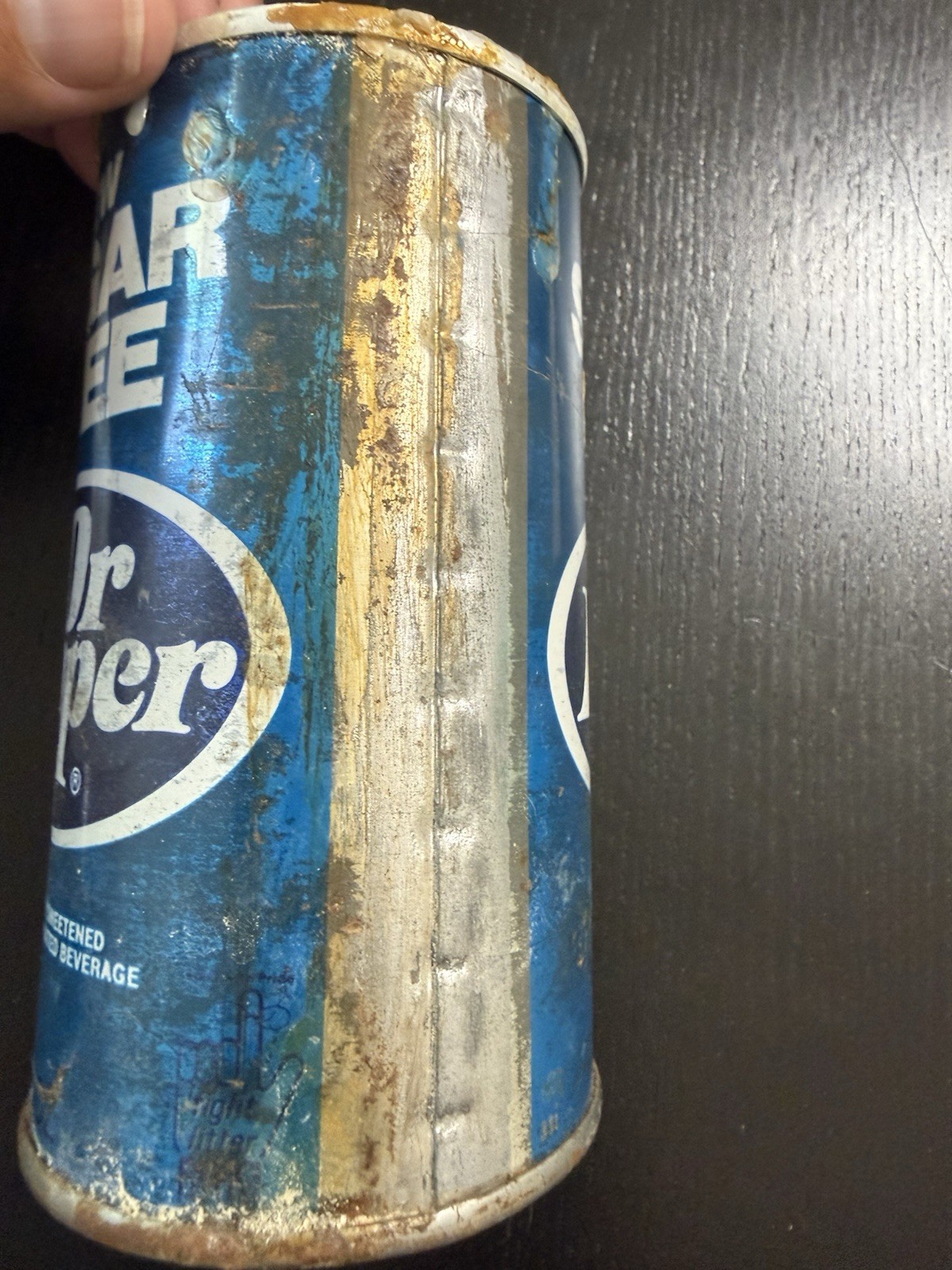 Dr. Pepper Sugar Free Soda Pop Old Vintage 1970s 12 oz Steel Tin Metal Blue Can