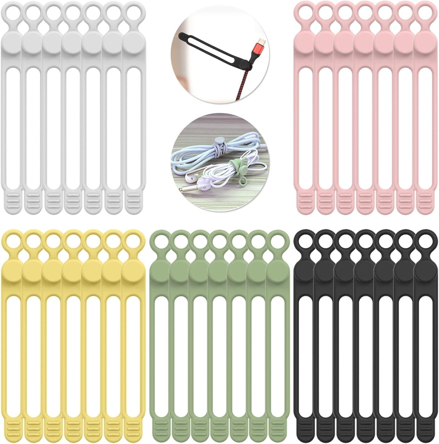 35pcs Silicone Cable Ties,Reusable Cable Management Organizer, Wire Ties，Trav...