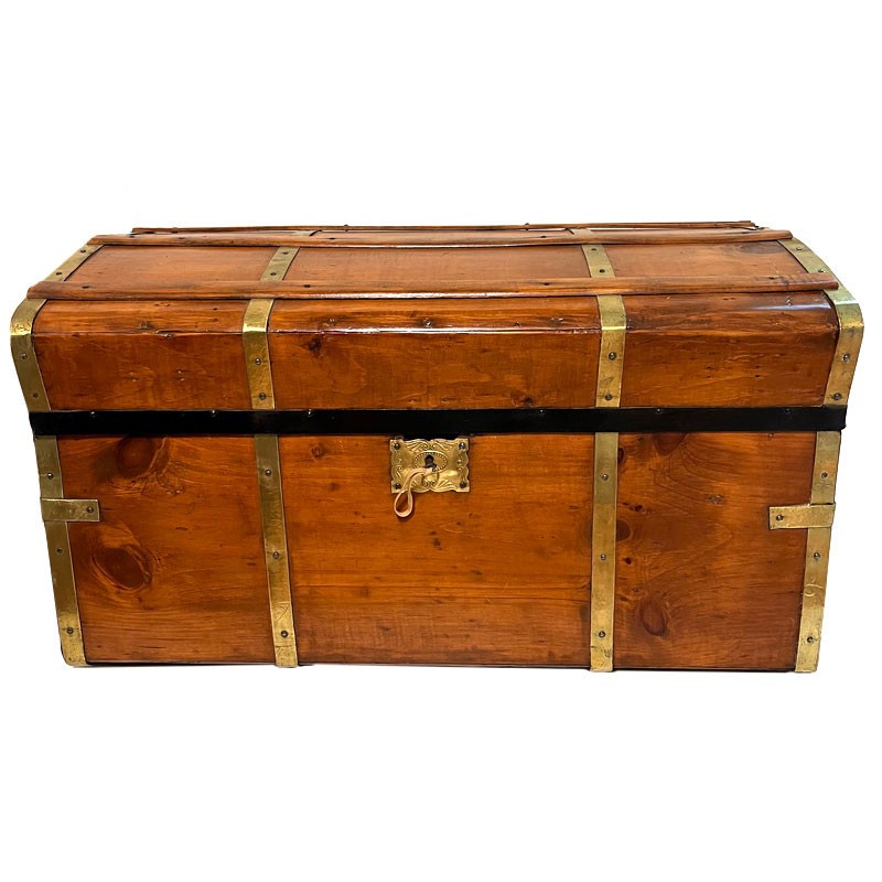 Jenny Lind Trunk Circa 1870 Brass Bound Refinished And Lined By Our Trunksmith