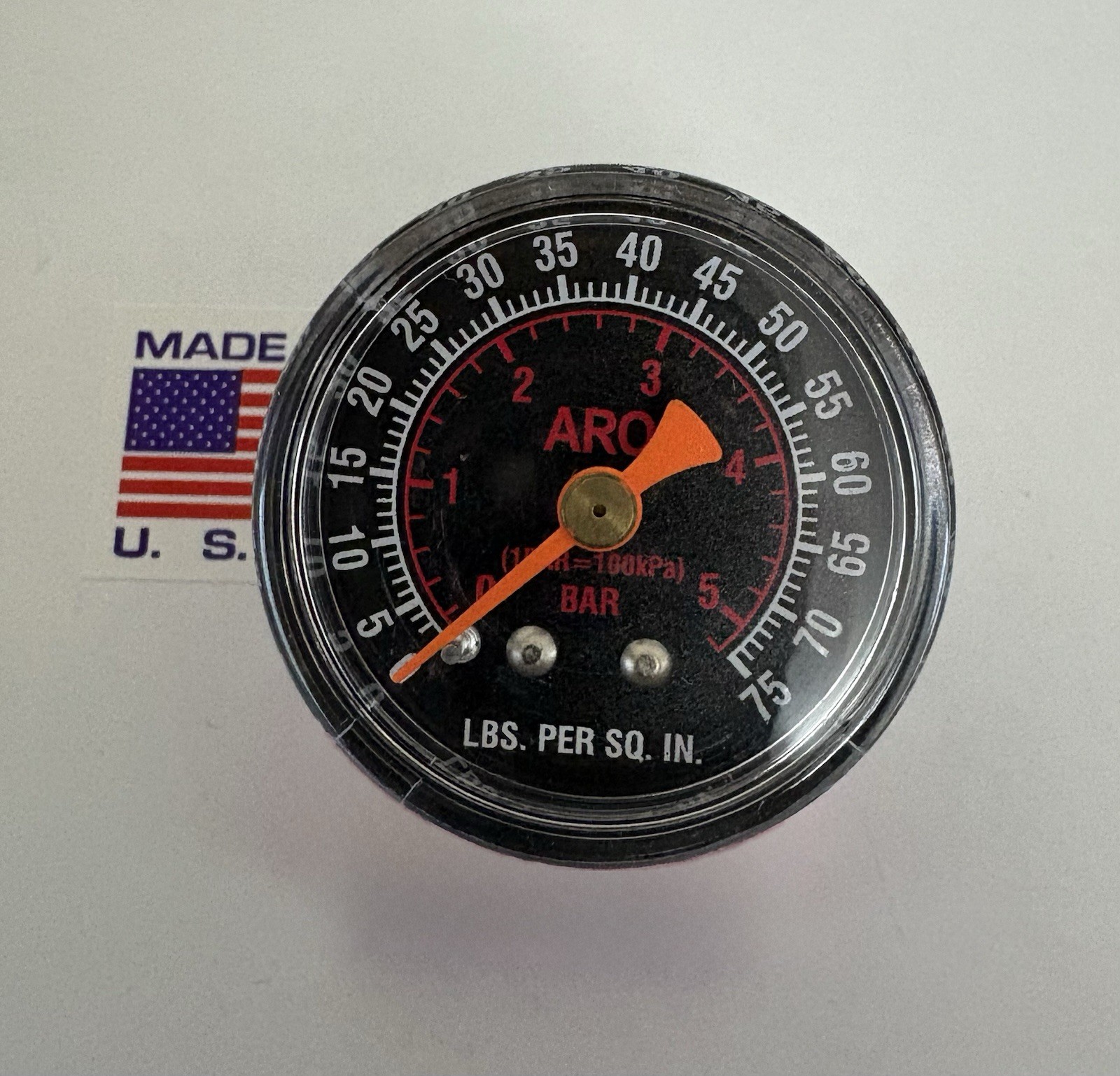 ARO Ingersoll Rand Part Number	104492 Type External pressure gauge 0-75 PSI USA