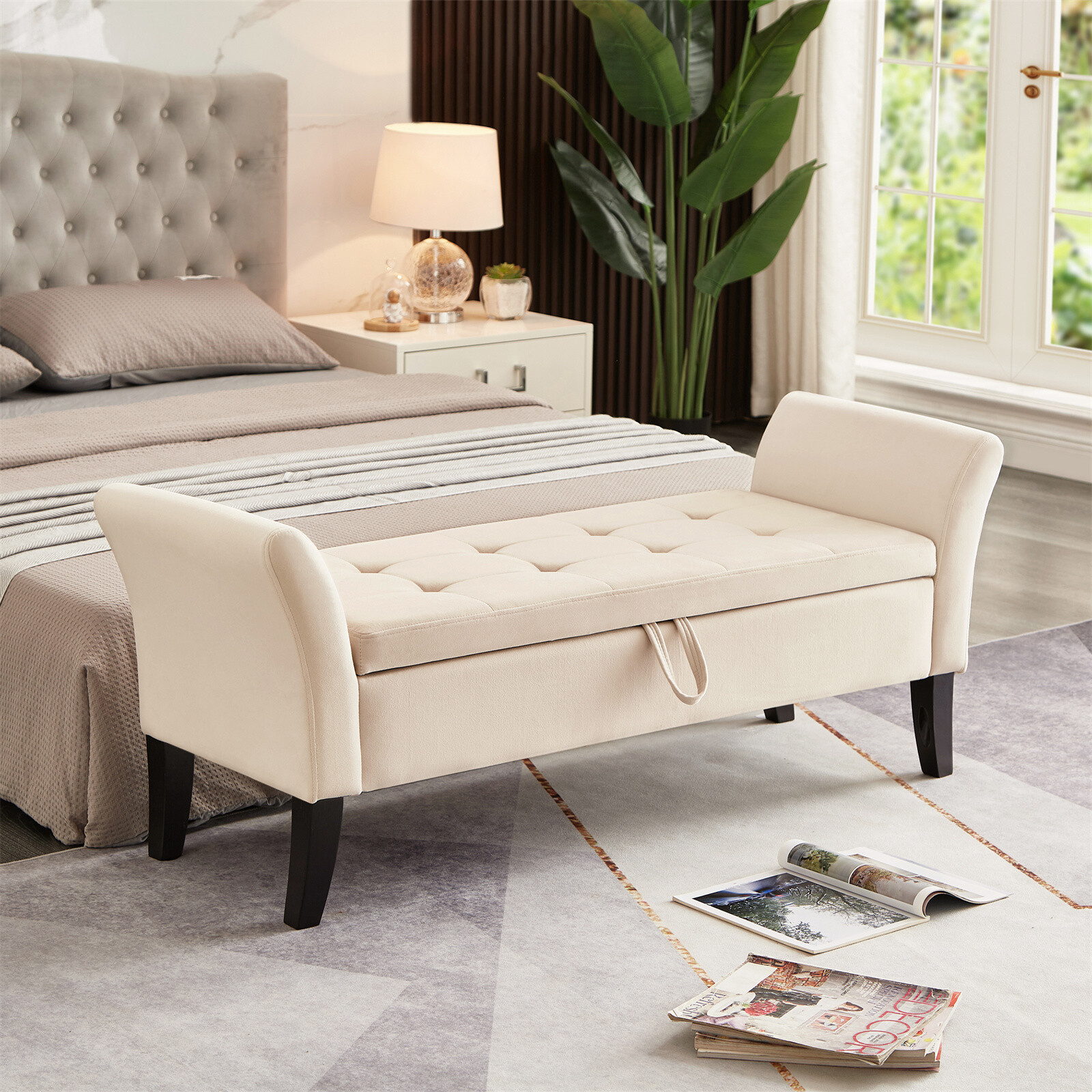 Modern Bed Bench Sofa End Bed Tool Footrest Storage Ottoman For Bedroom Home