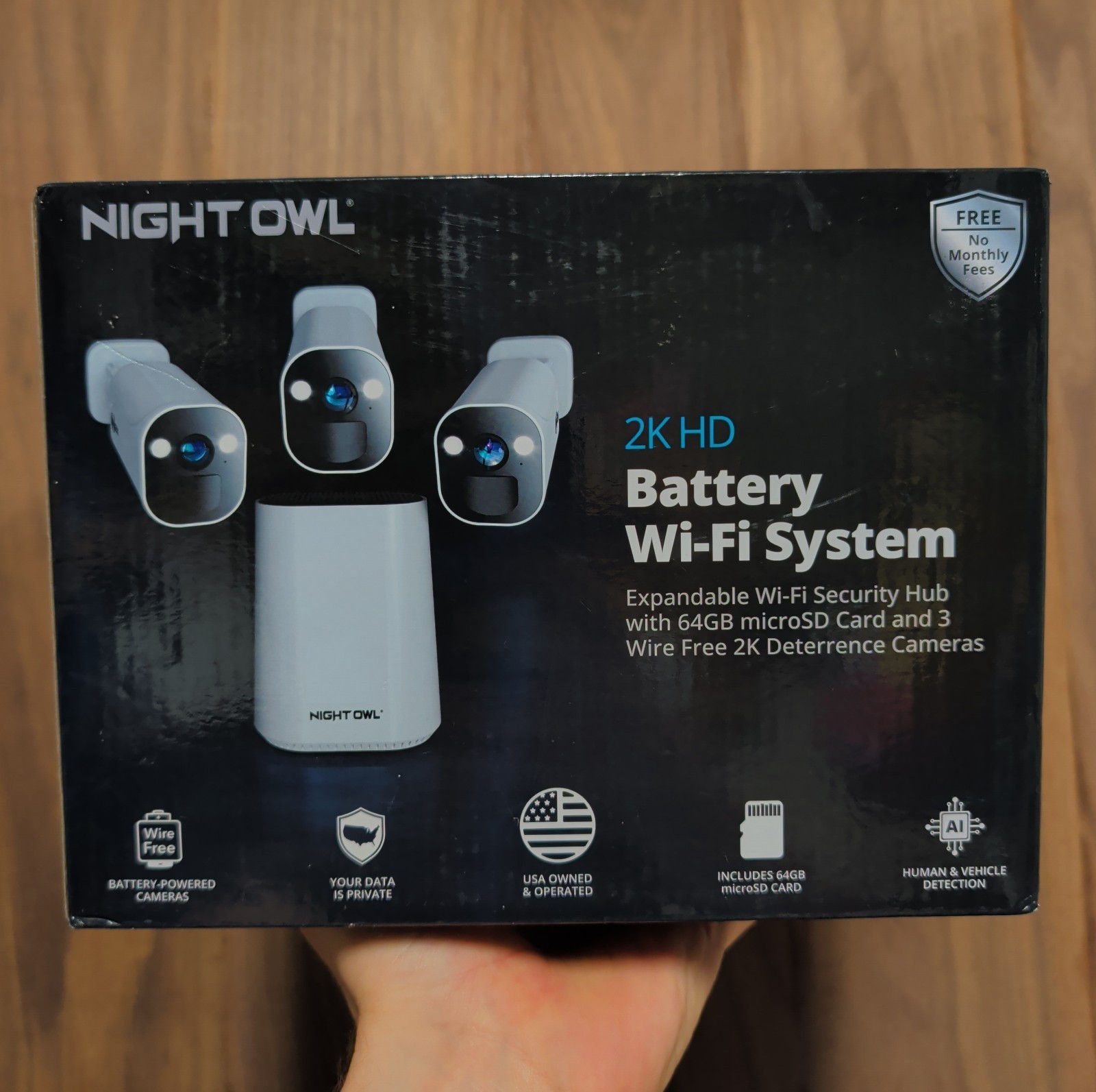 New, Night Owl 2K HD Battery Wi-Fi System Security Hub with 3 HD Cameras