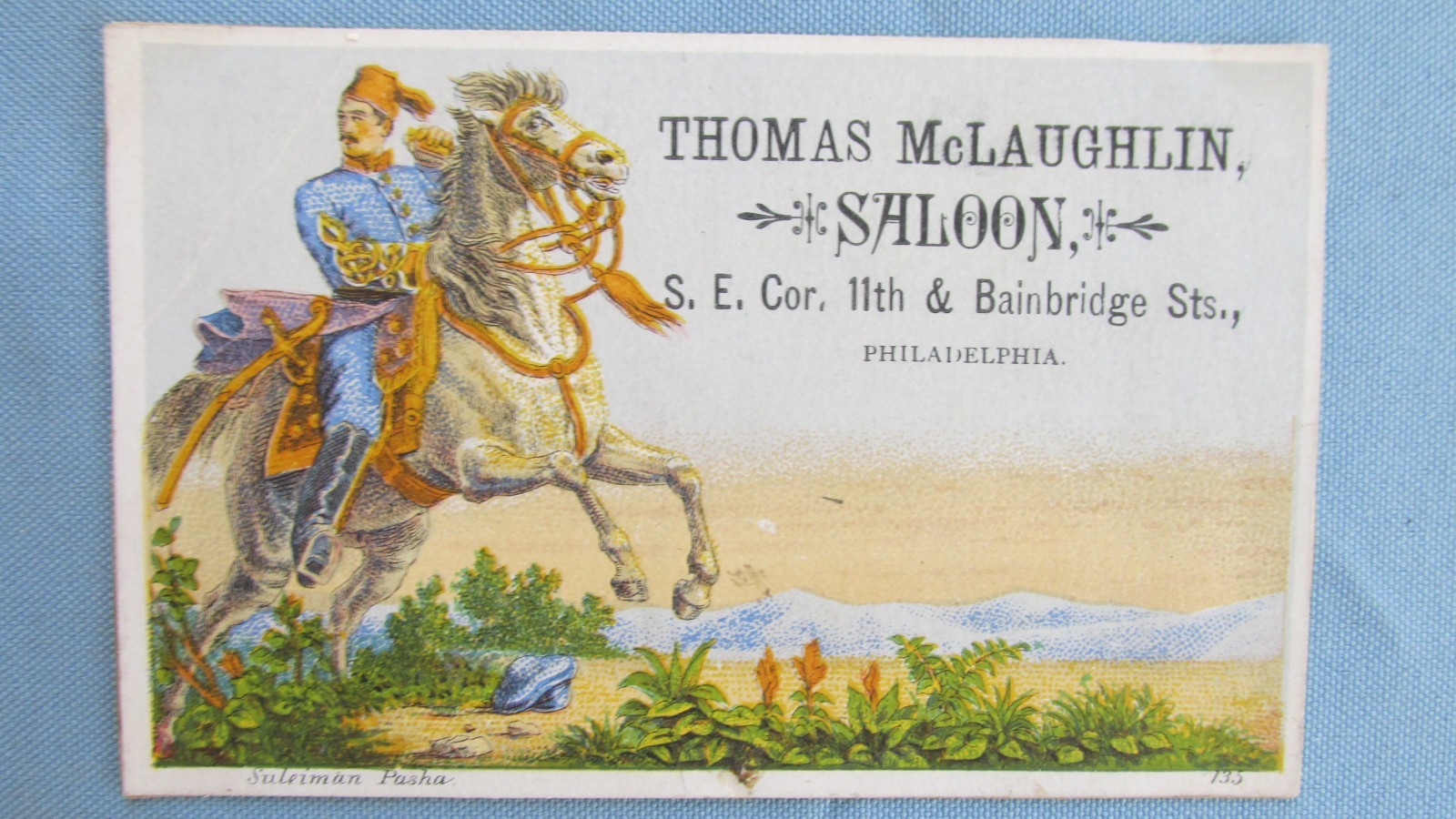 1890's Philadelphia Thomas McLaughlin Saloon Hard Stock Color Advertising Card