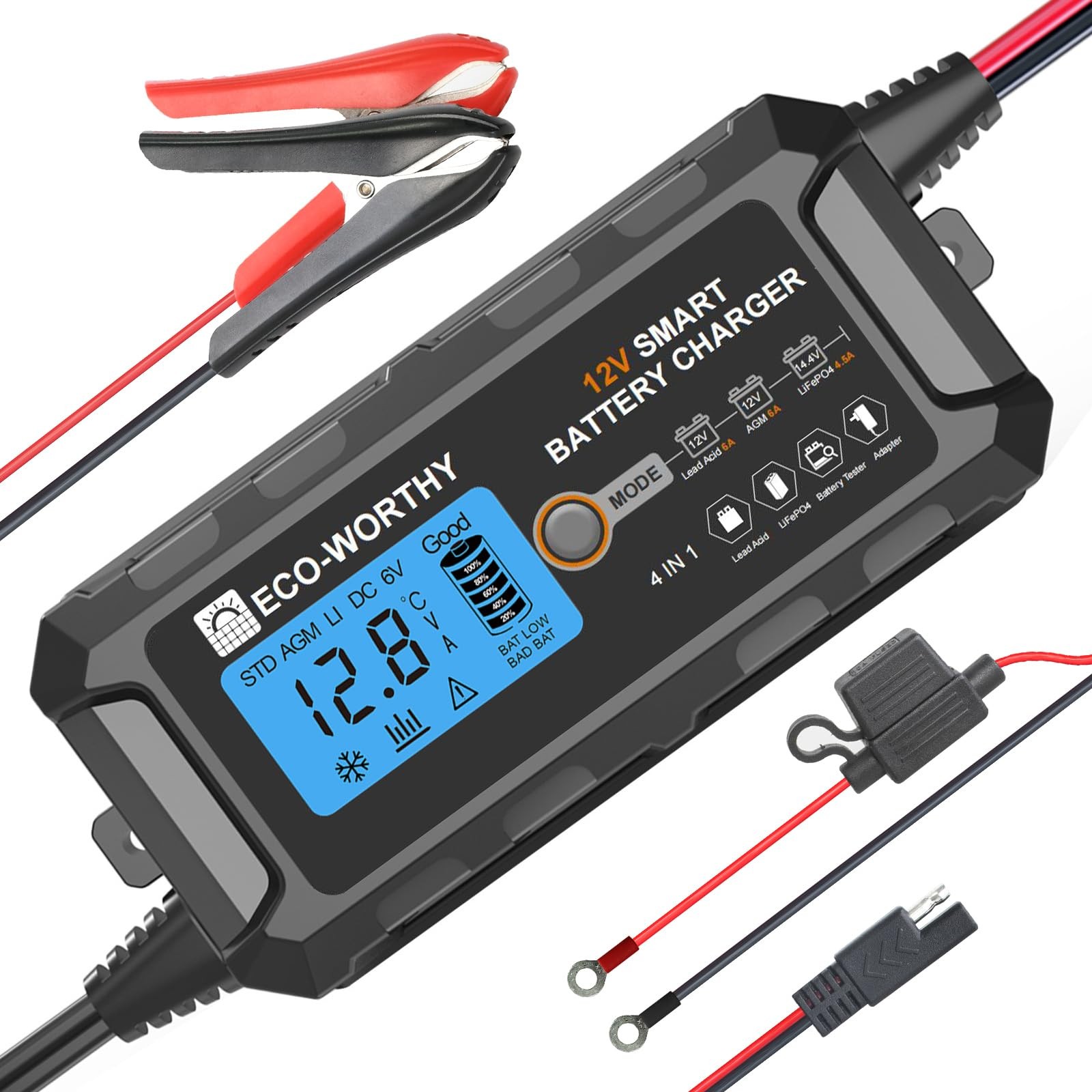 ECO-WORTHY 12V 5A Automatic Smart Battery Charger and small, Blue&Black