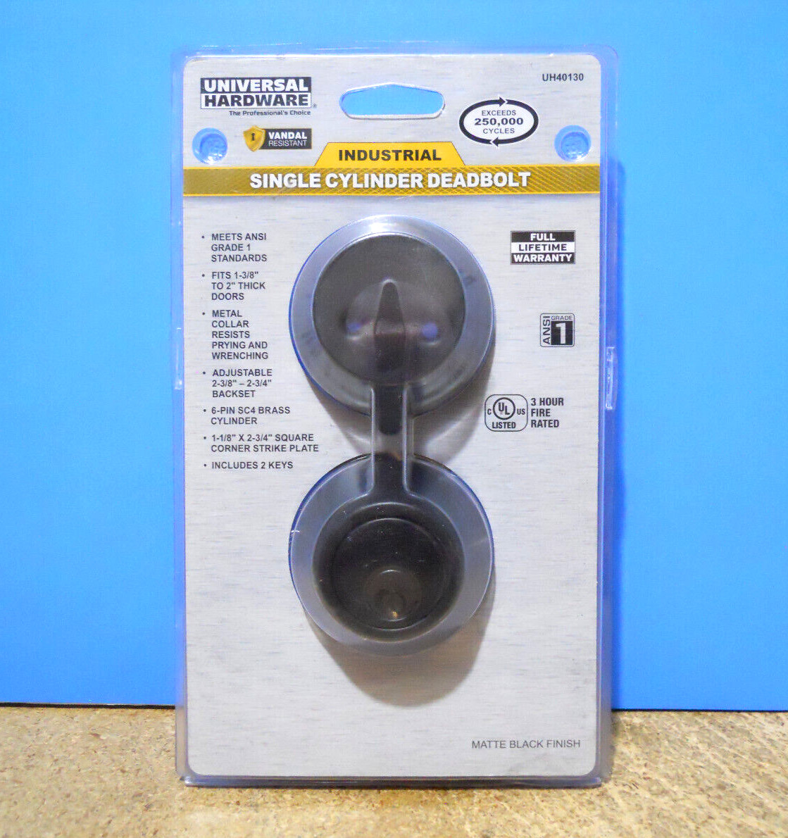 Universal Hardware Industrial Single Cylinder Deadbolt UH40130 Matte Black New!