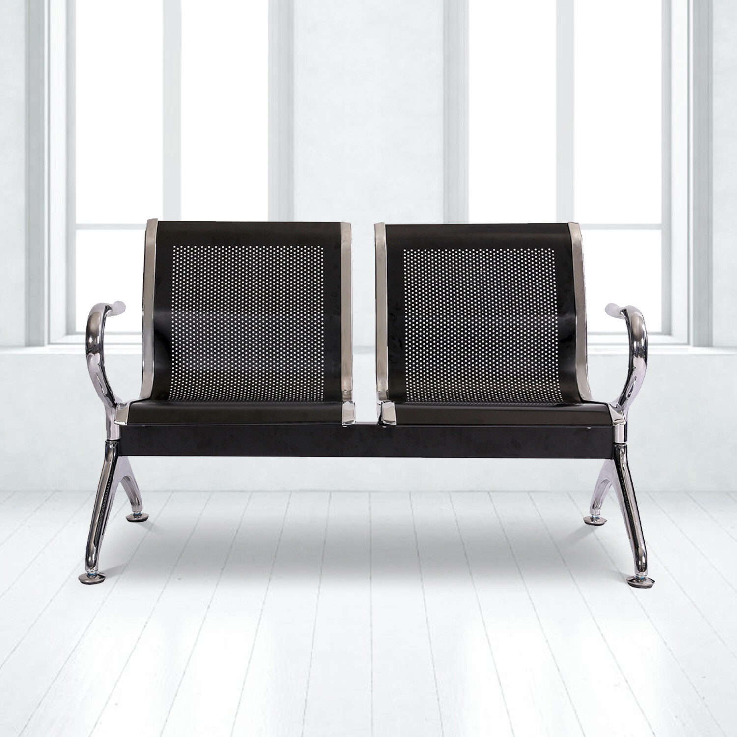 2-Seat Airport Waiting Chair Clinic Bench Office Reception Room Salon Black