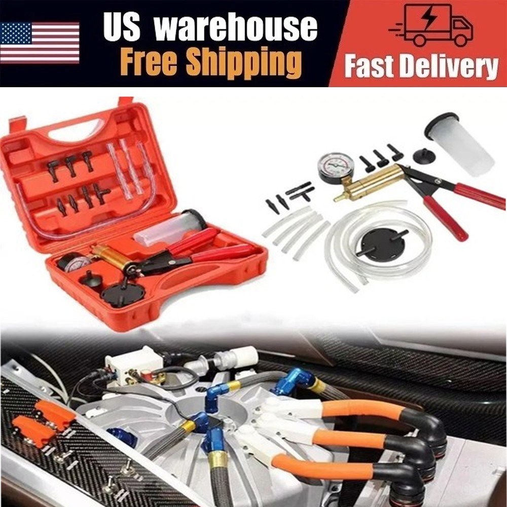 Hand Held Vacuum Pressure Pump Tester Set Brake Fluid Bleeder Bleeding Kit + Box