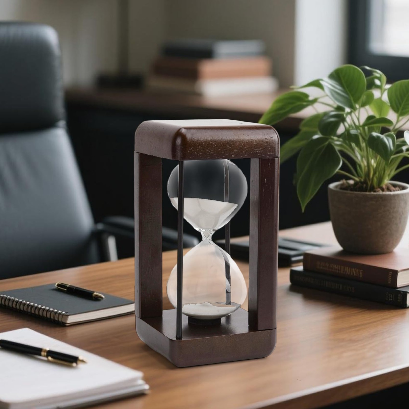 Hourglass Timer 60 Minute Large 4.5x4.5x9 Walnut - Elegant Home Decor for Office