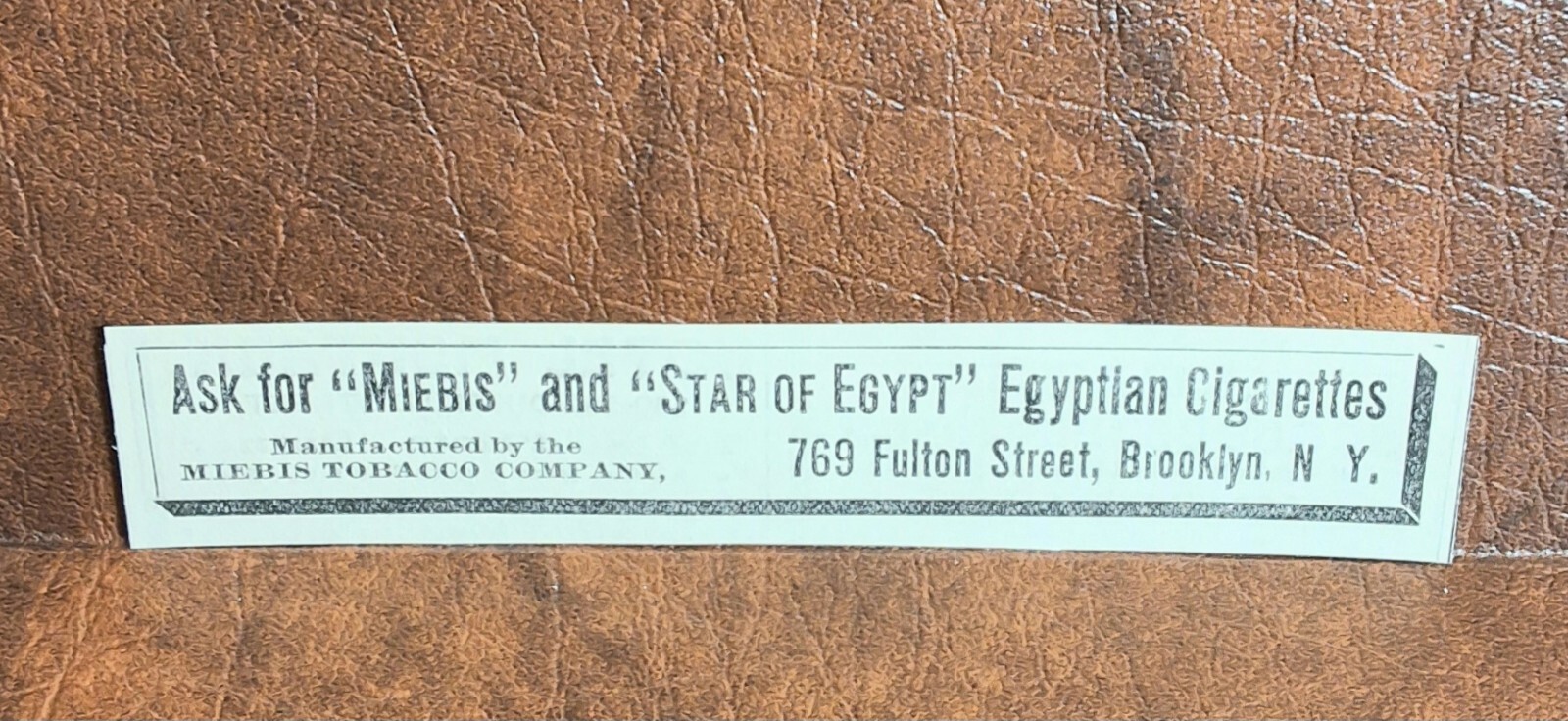Antique Brooklyn NY - MIEBIS TOBACCO CO STAR OF EGYPT CIGARETTES - 1903 Print AD