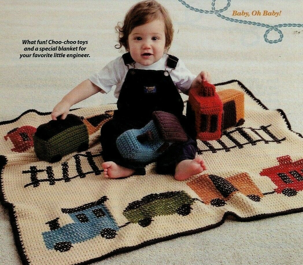 CHOO CHOO! TRAIN BABY AFGHAN NURSERY CROSS STITCH CROCHET PATTERN INSTRUCTIONS