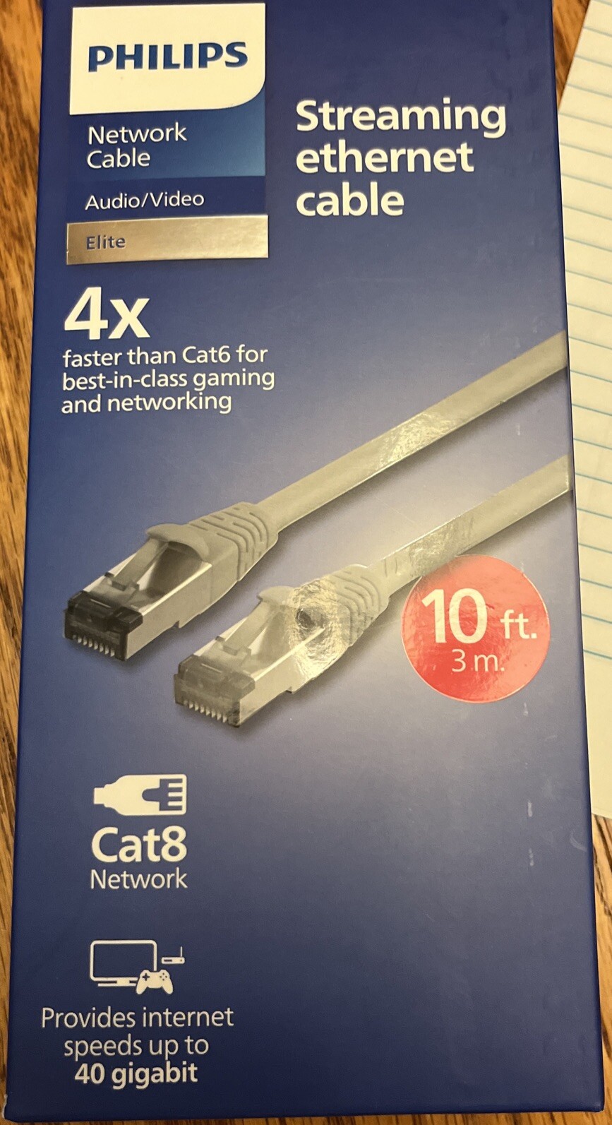 Philips Cat8 Network Cable 40GPS 10ft - Streaming Gaming New- Open Box