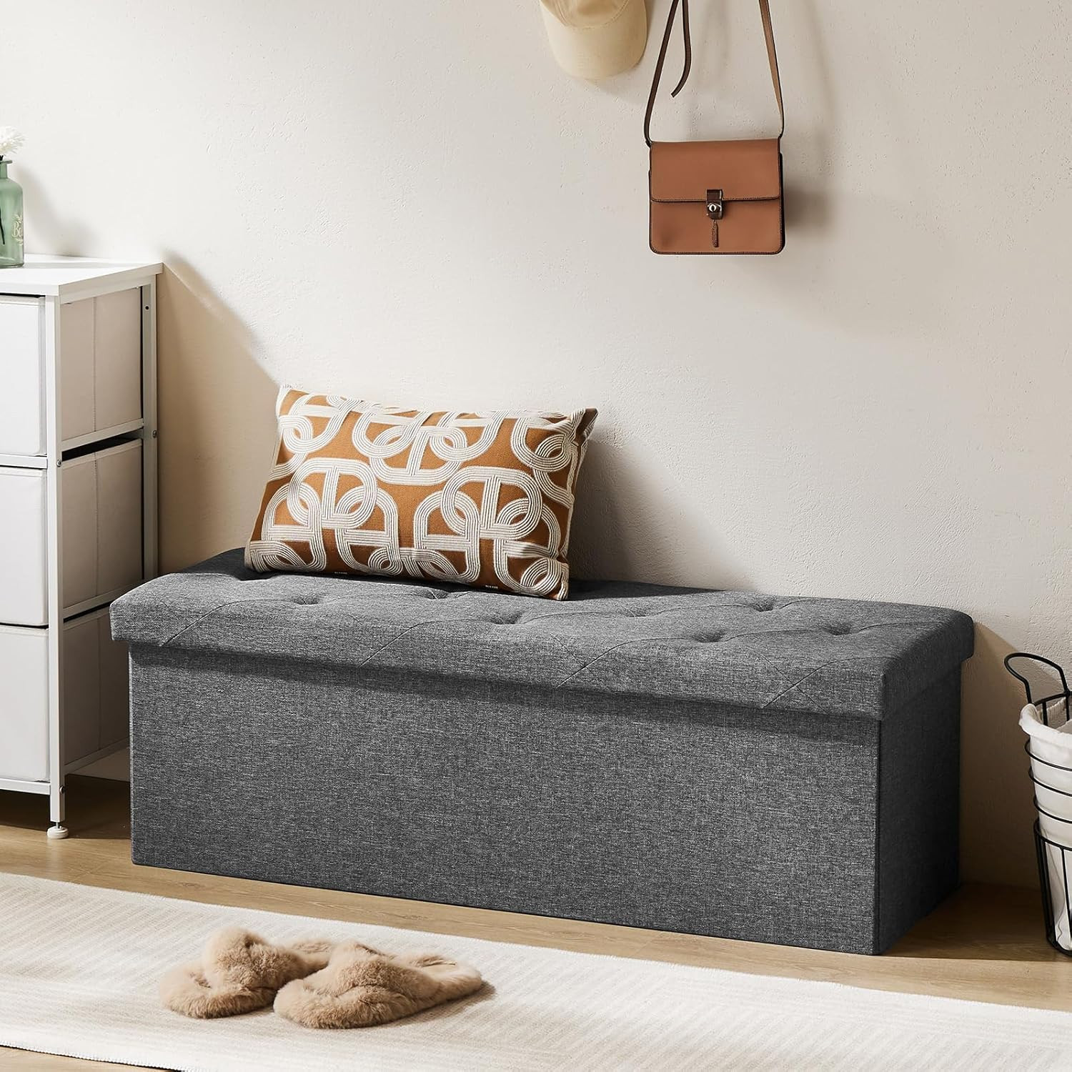 43In Storage Ottoman Bench, Storage Chest, End of Bed Foot Rest Stool with Padde