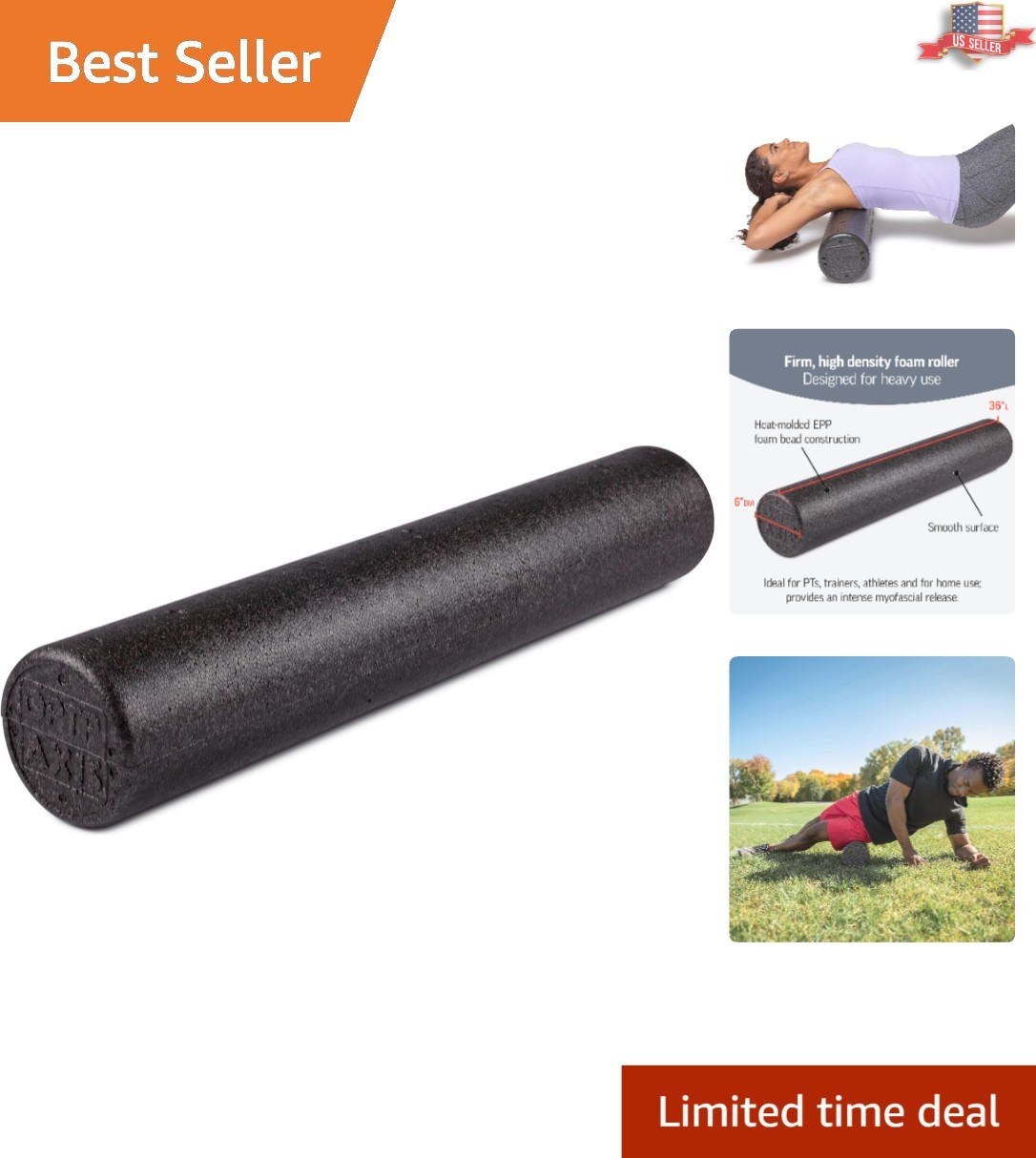 Black AXIS High-Density Foam Roller 36" - Perfect for Myofascial Release Therapy