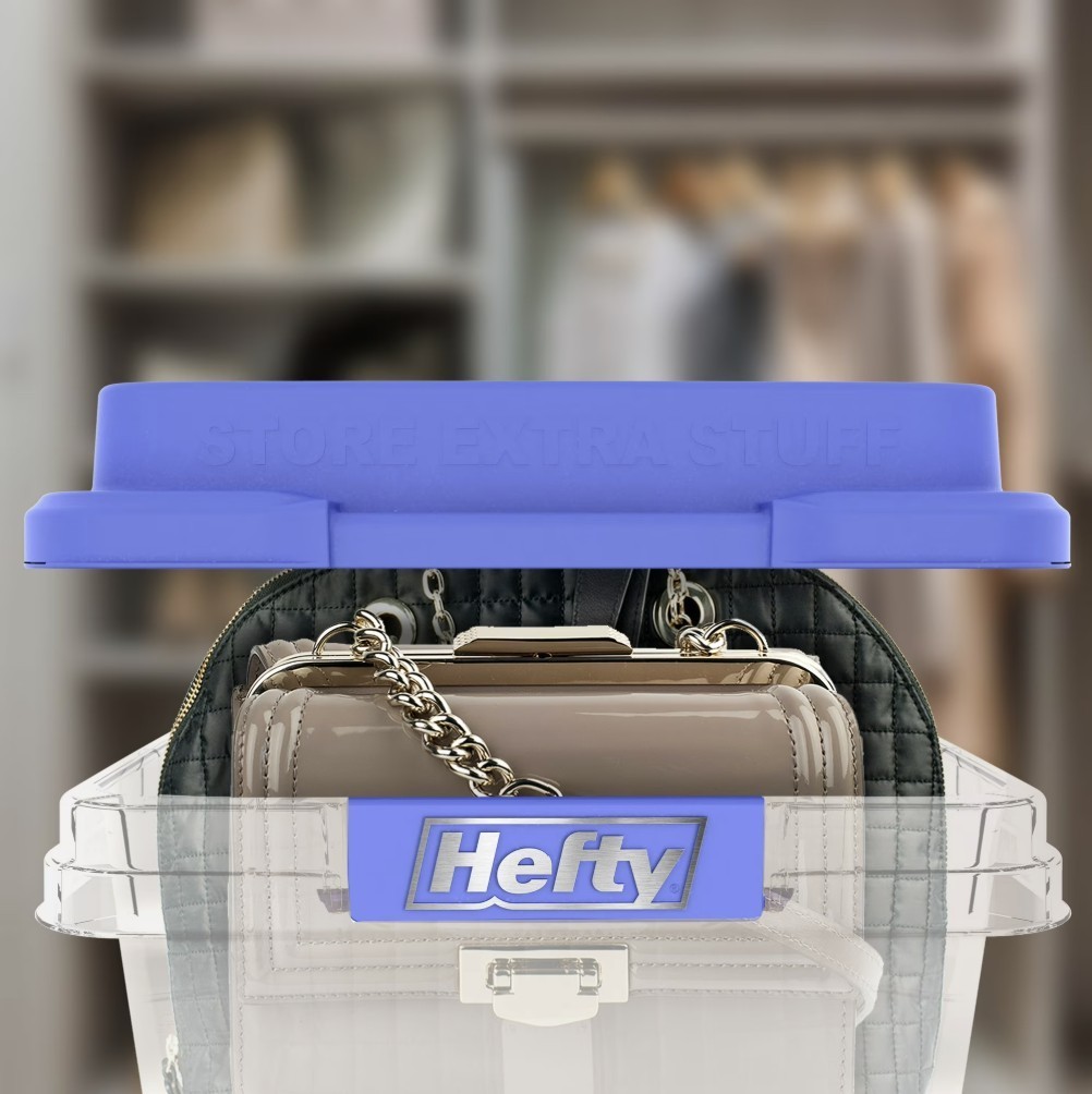 Hefty 40 Qt Clear Storage Bin Blue Hi-Rise Lid 6 Pack