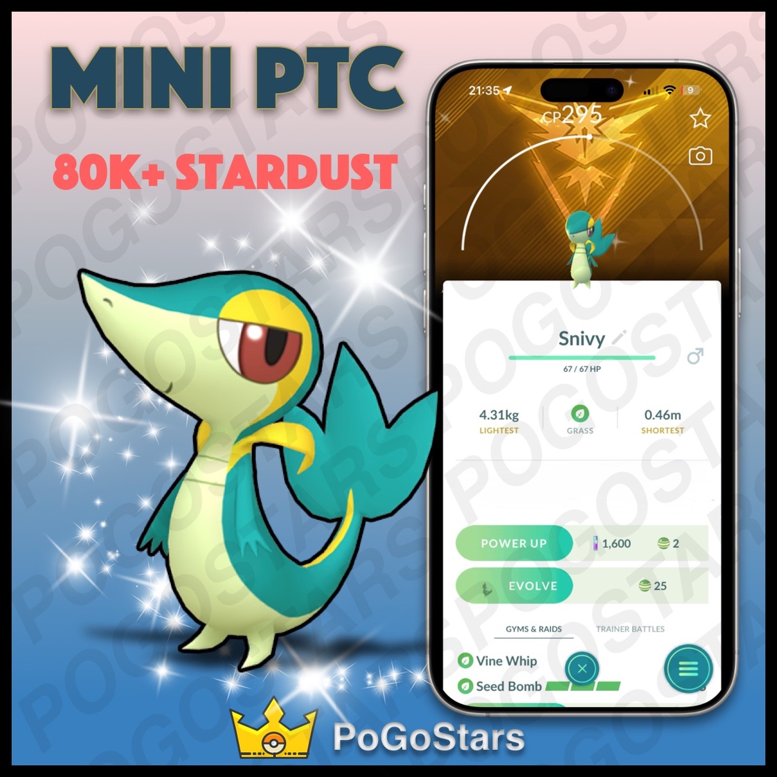 Pokémon PTC Go - Shiny Snivy - Team Instinct✨Special Background✨
