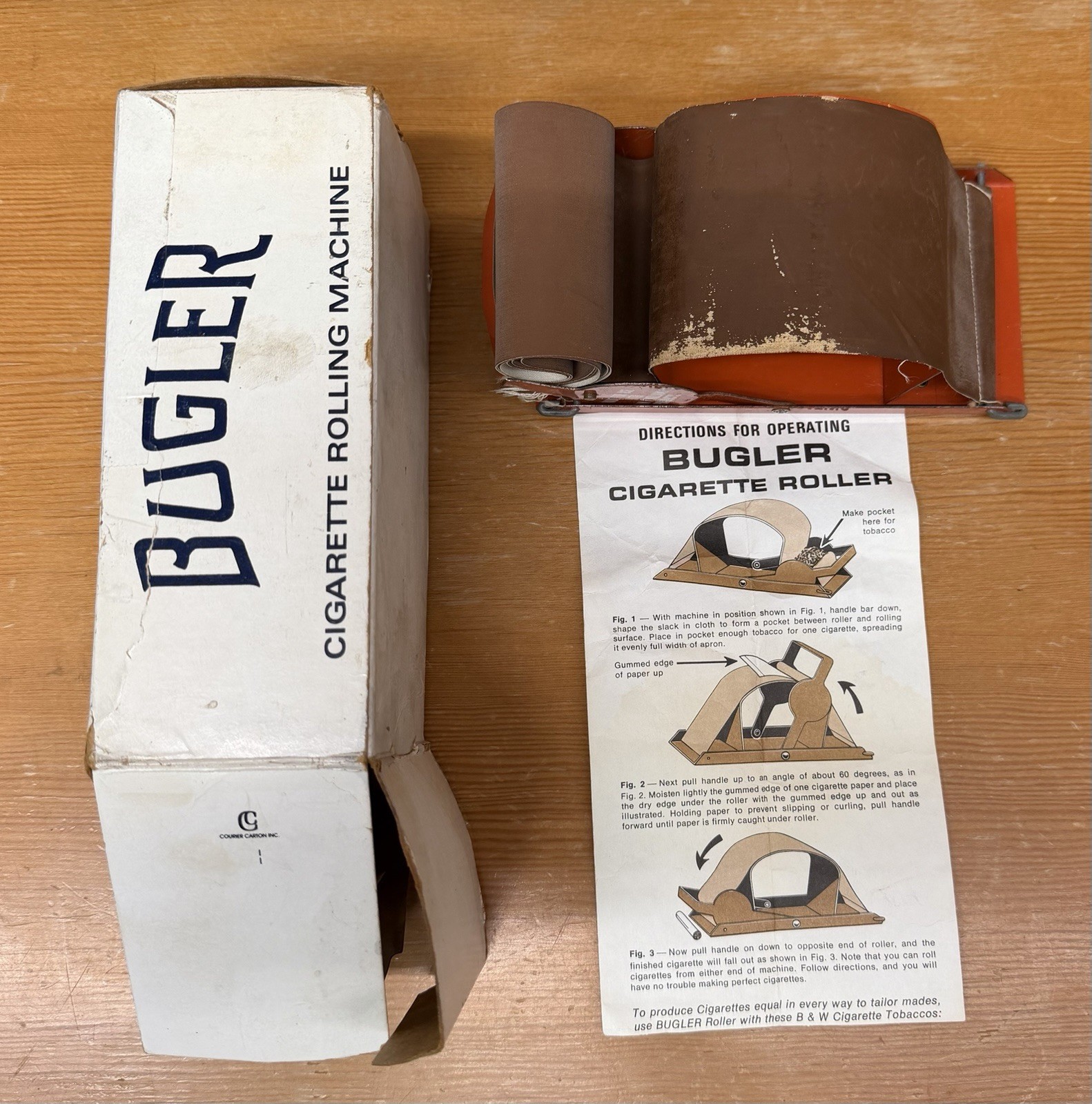 Vtg Bugler Cigarette Tobacco Rolling Machine in Box W/ Papers