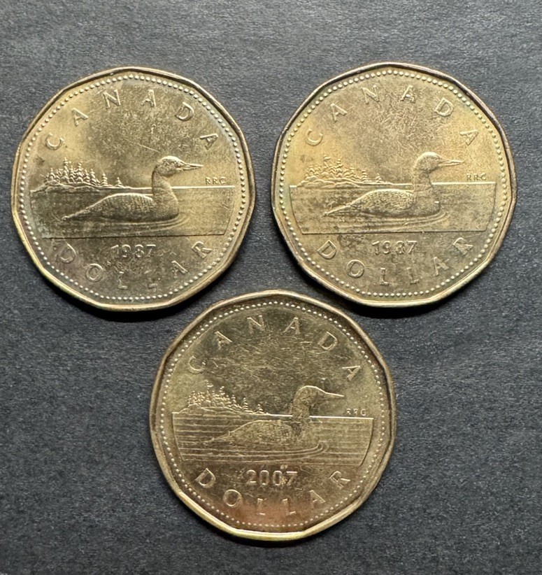 1987 2007 Canada Loonie One Dollar Coin AU UNC. $1 Loon Bird World Foreign