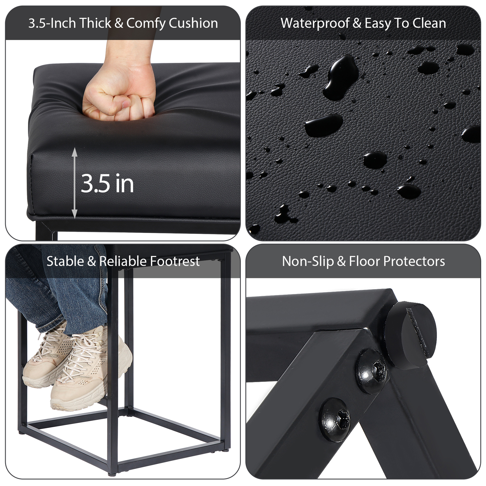 2PCS Black Backless Bar Stools PU Leather Stools Sturdy 330LBS Capacity Home