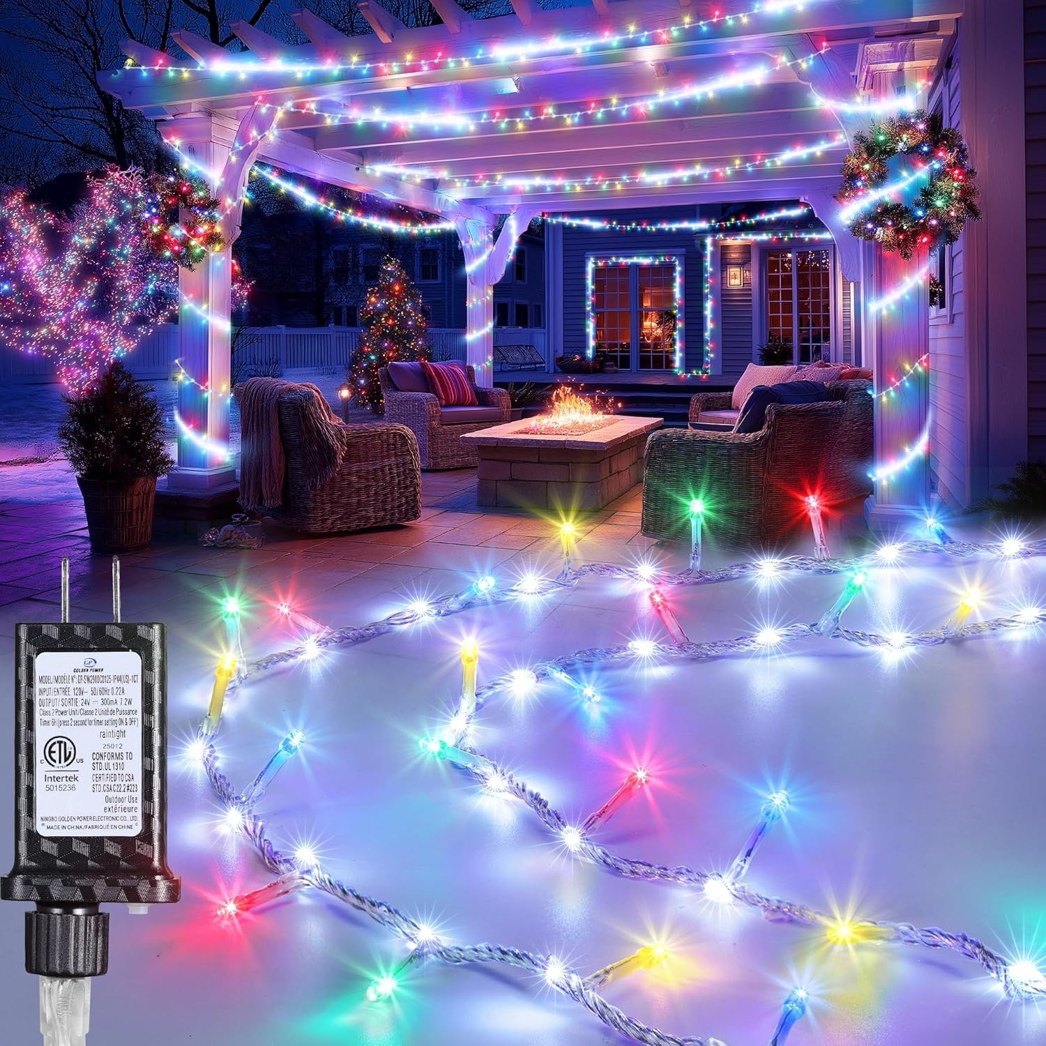 30FT String Lights 240 LEDs Water Flowing Multicolor String Lights W/ 8 Basic