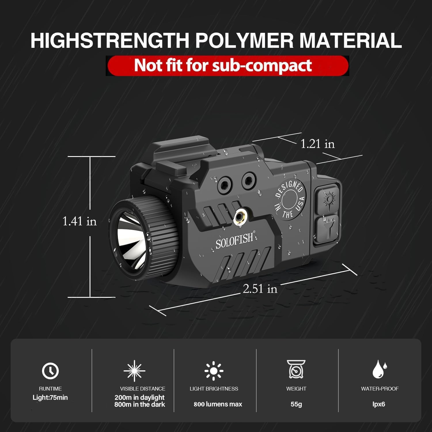 Solofish 800lm Adjustable Pistol Light Laser Combo Fits Red