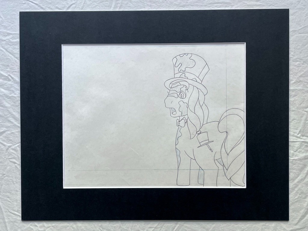 Matted MLP Tales Original Production Drawing - CHEVAL in Top Hat - 1992 Art