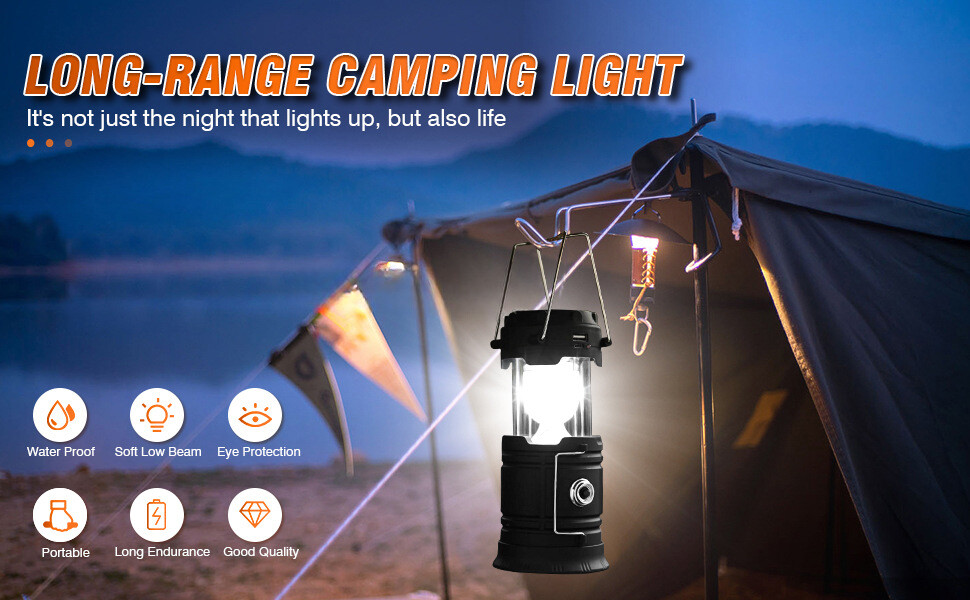 USB Solar Portable LED Flashlight Rechargeable Camping Tent Light Lantern Lamp