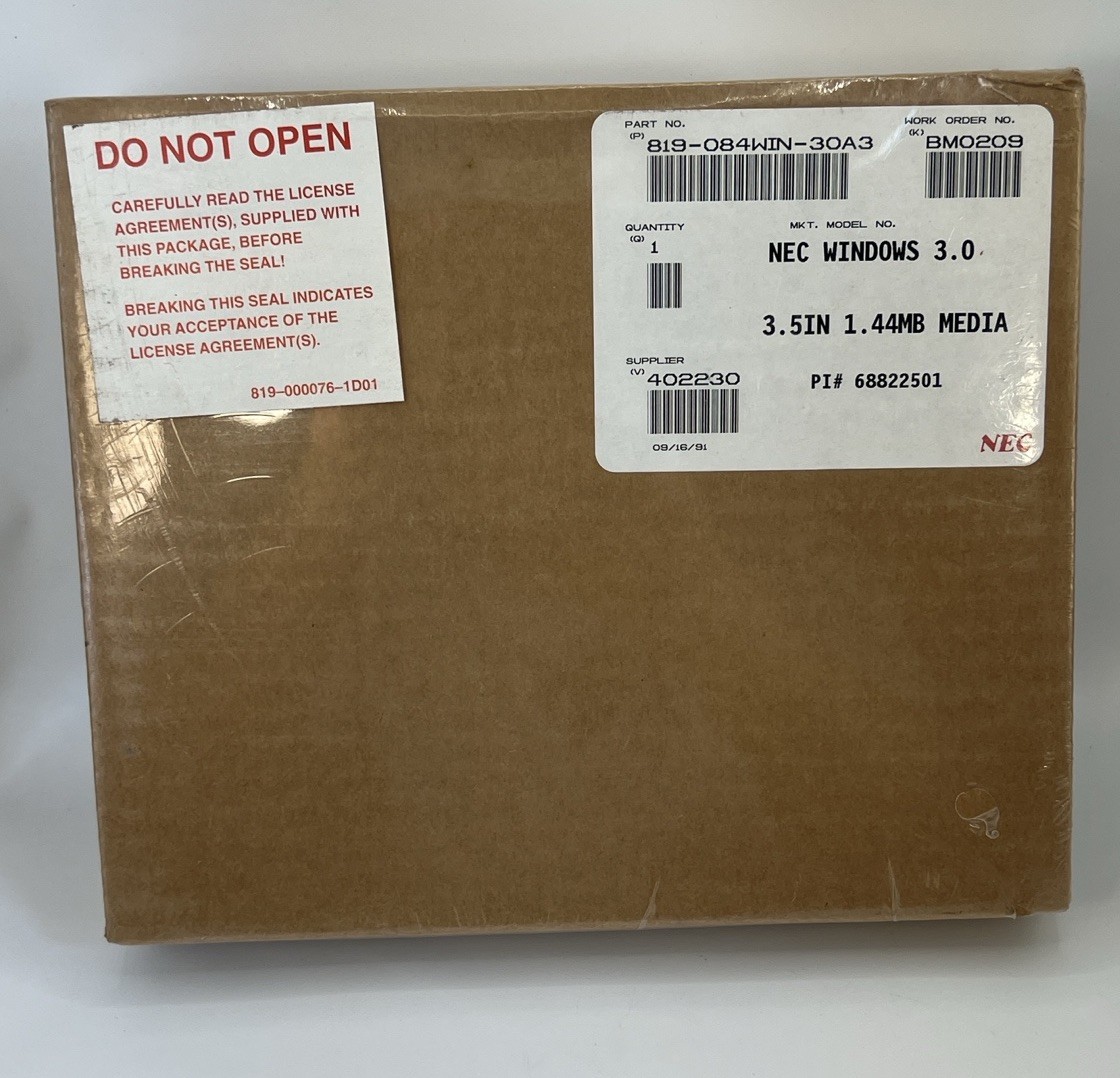 NEC Windows 3.0 OEM 3.5” 1.44MB Media Factory Sealed NOS 1991 Vintage Software