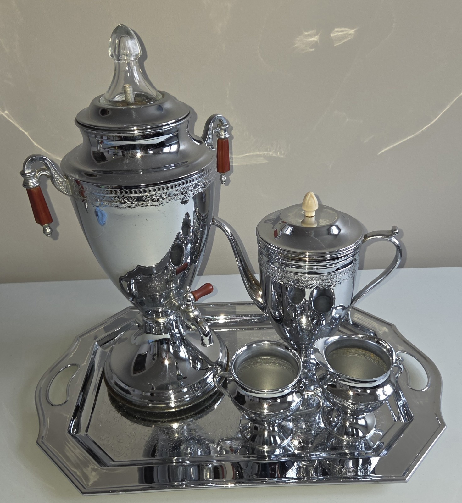 Vintage Forman Bros. Inc. Chromium Plated Ware Coffee Percolator Serving Set 5PC