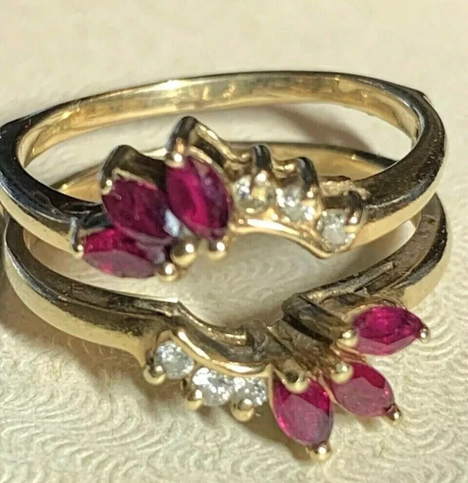 Enhancer Wrap 2.18Ct Created Red Ruby Wedding Band Ring 14K Yellow Gold Plated