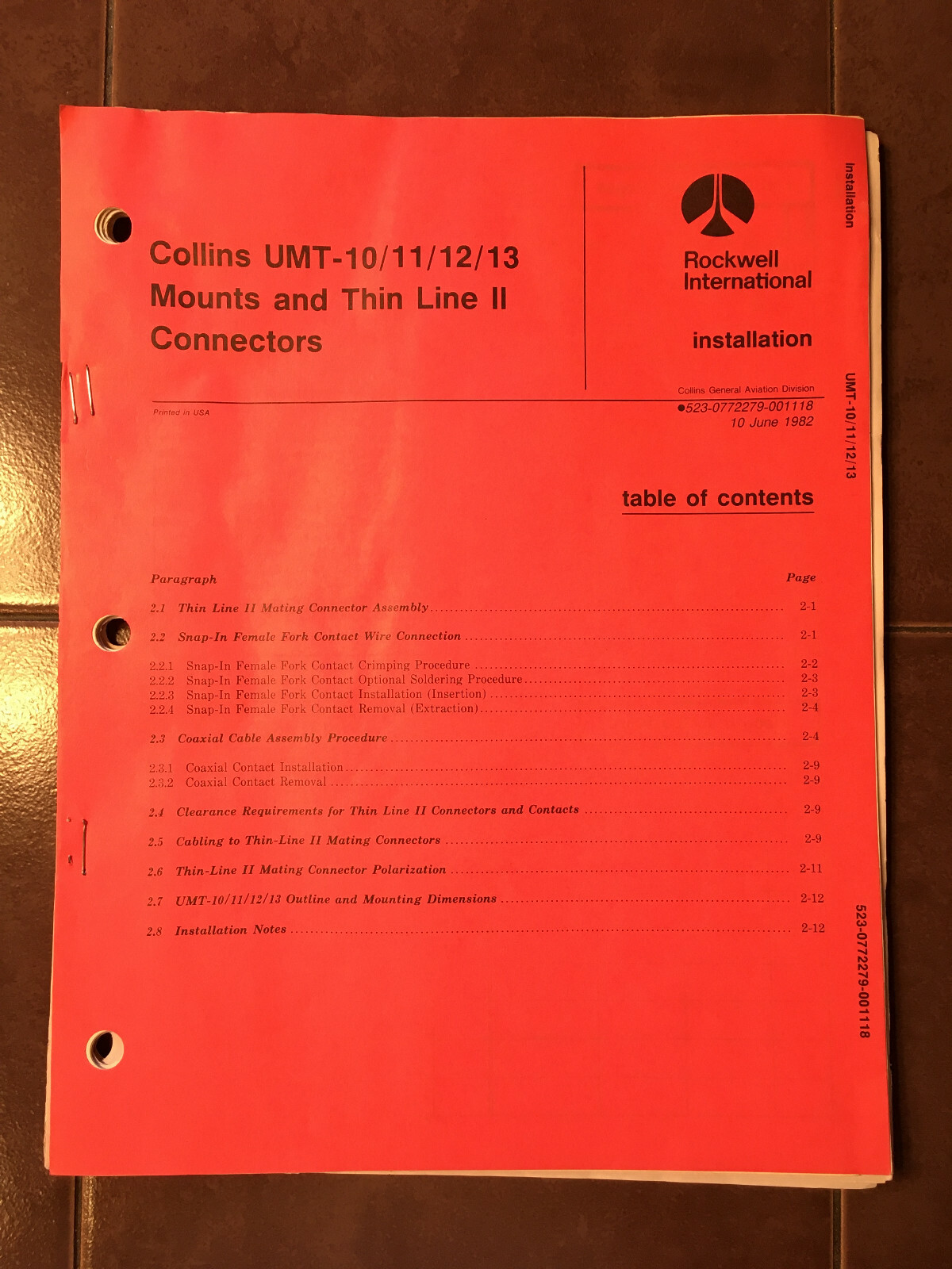 Collins UMT-10/11/12/13 Mounts & Thin Line II Connectors Install manual