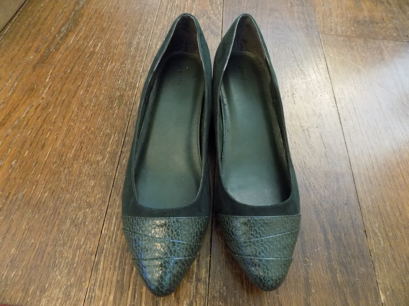 Dress Barn Green Suede Faux Snake Skin Layered Ballet Hidden Wedge 1" heel 8.5