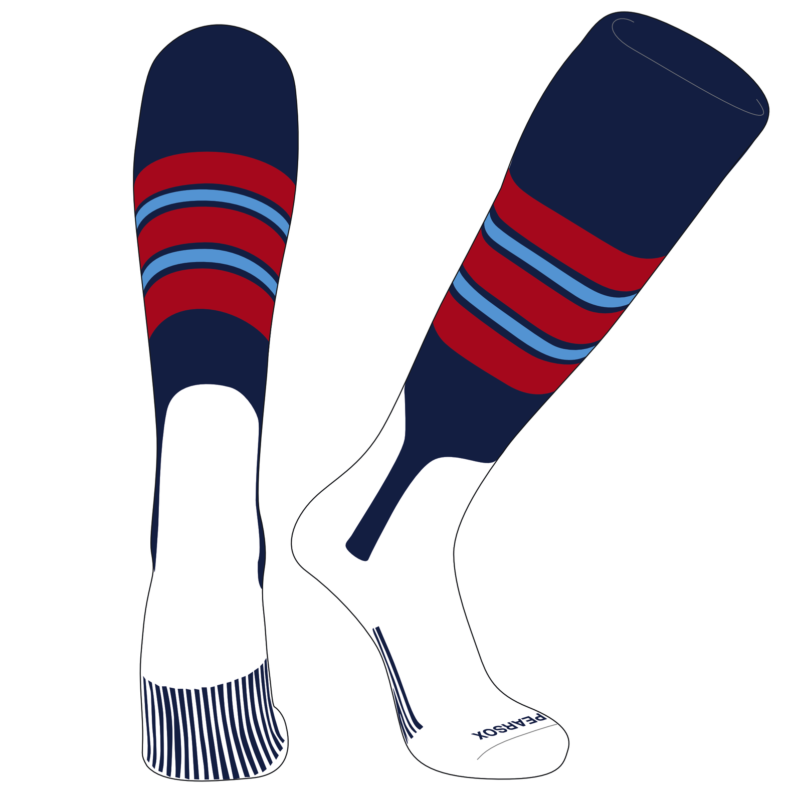 PEAR SOX OTC Baseball Softball Stirrup Socks (E, 7in) Navy, Red, Sky Blue