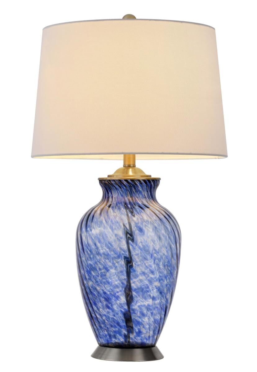 28 Blue Swirl Glass Table Lamp With White Empire Shade