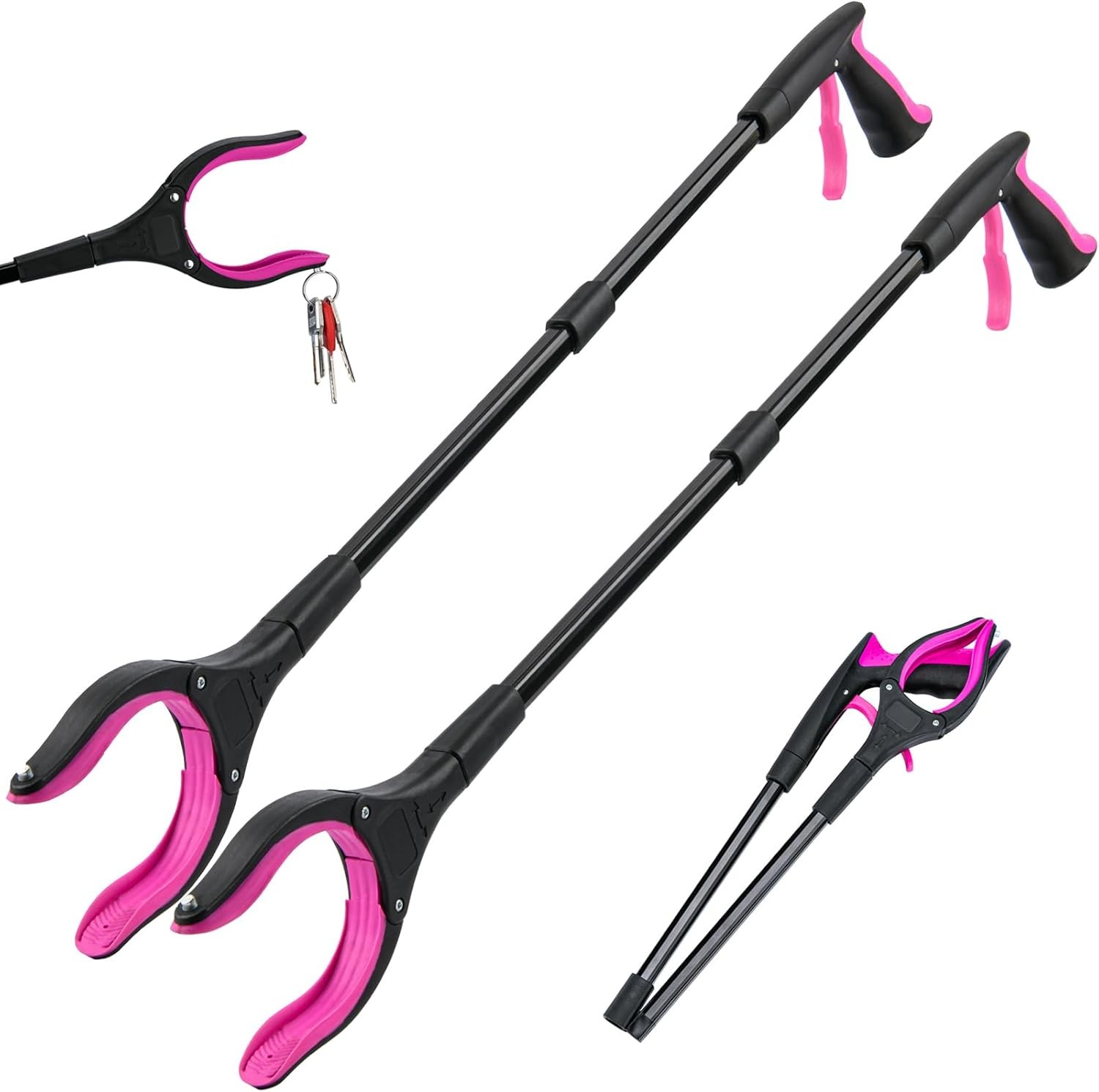 2-Pack 32" Grabber Reacher Tool, 360° Rotating Head, Wide Jaw, Foldable...