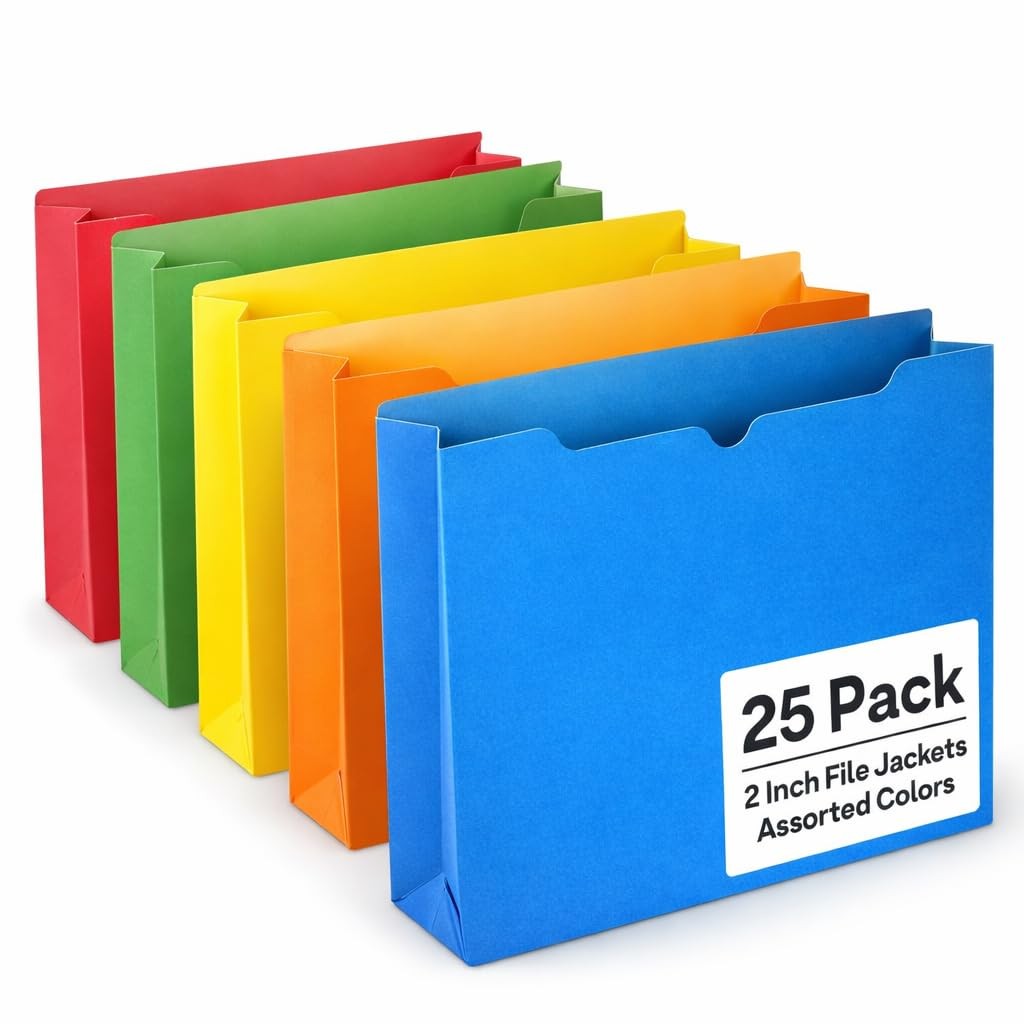 New Best Enday 2 Inch File Jackets 25 Pack- Assorted Colors Expandable Folders -