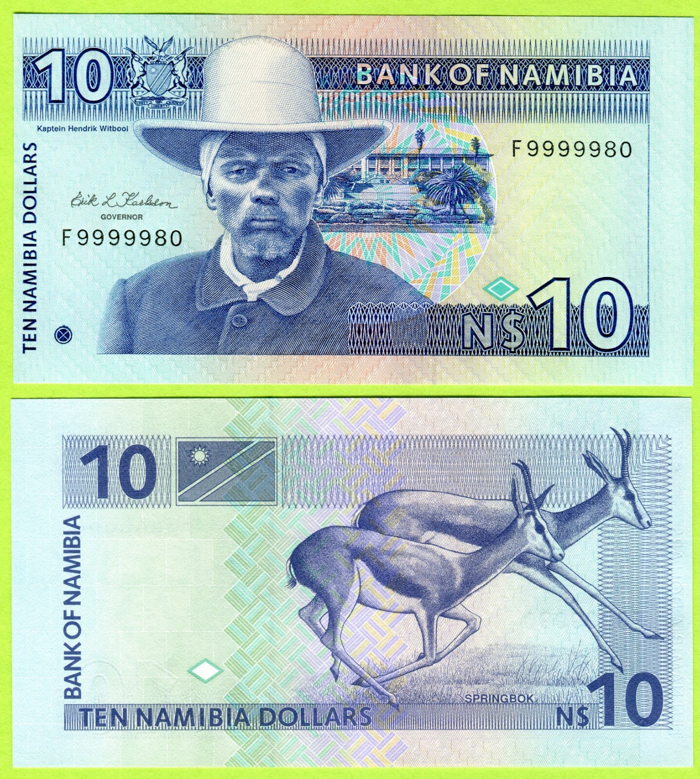 Namibia 10 Dollars ND(1993) P1 UNC / Error / Fancy #