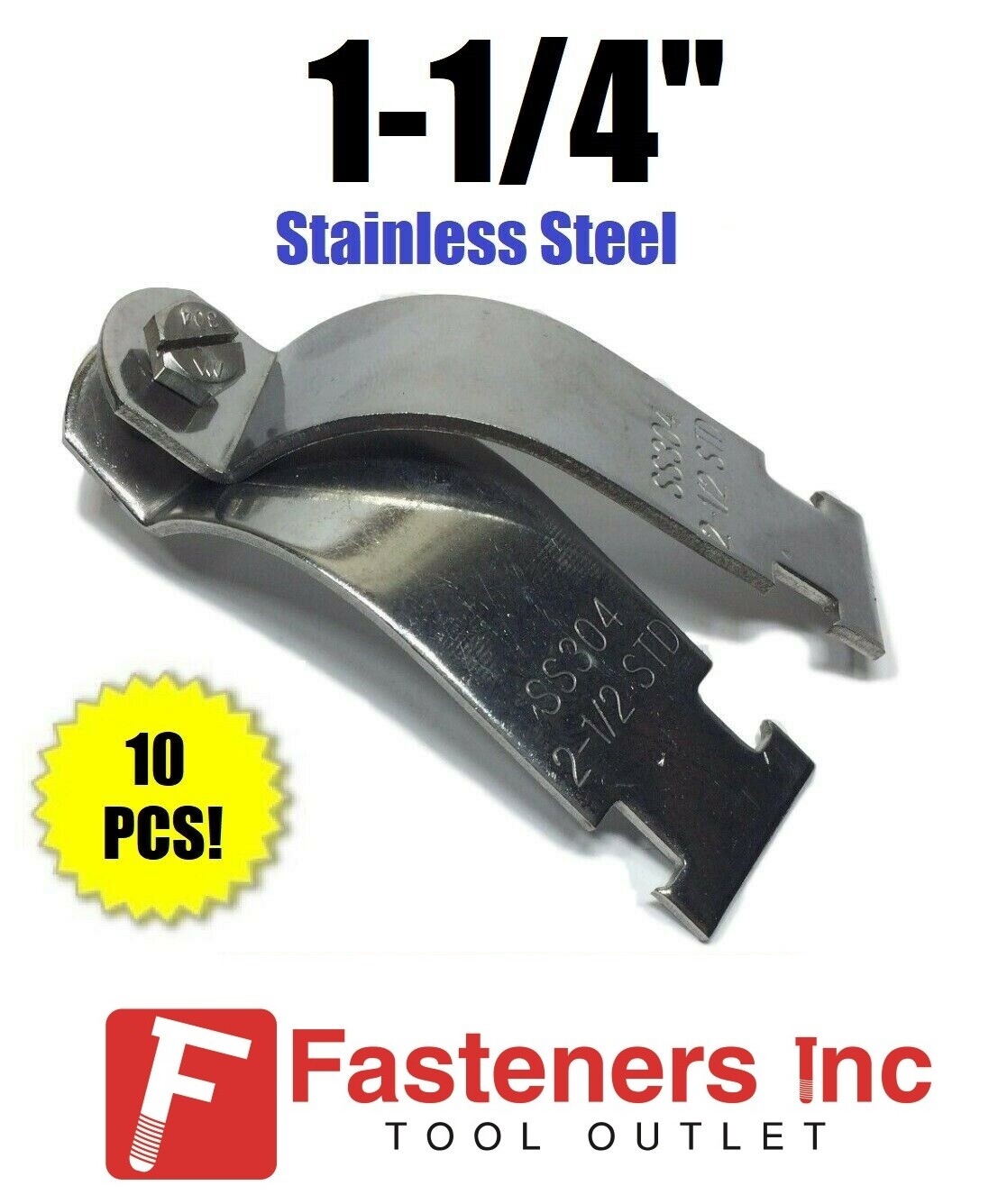 (QTY 10) 1-1/4" Stainless Steel Rigid Pipe Clamps Unistrut Channel #4325S1 P1114