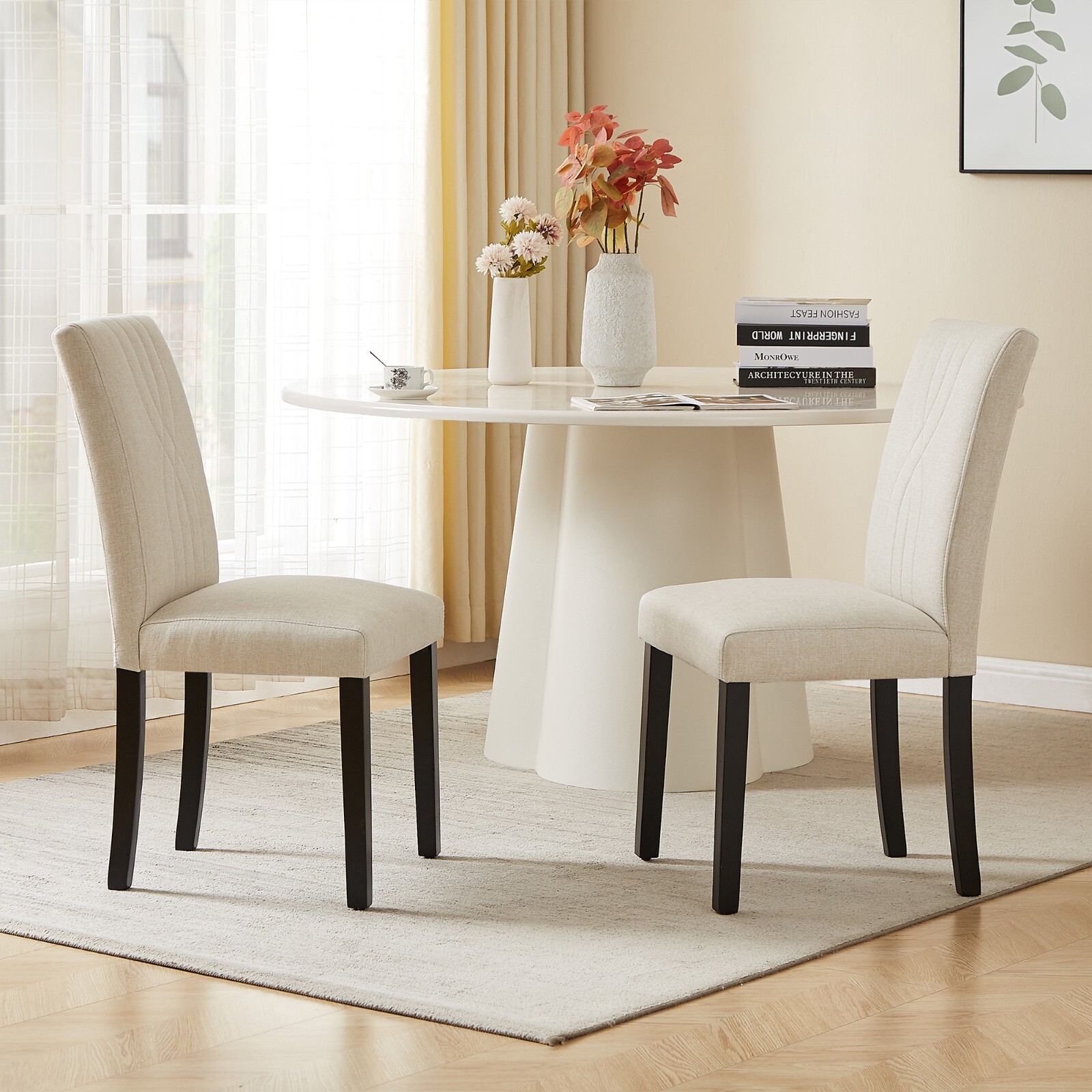 Set of 4 Fabric Upholstered Dining Chairs High Backrest Armless Chairs Kitchen