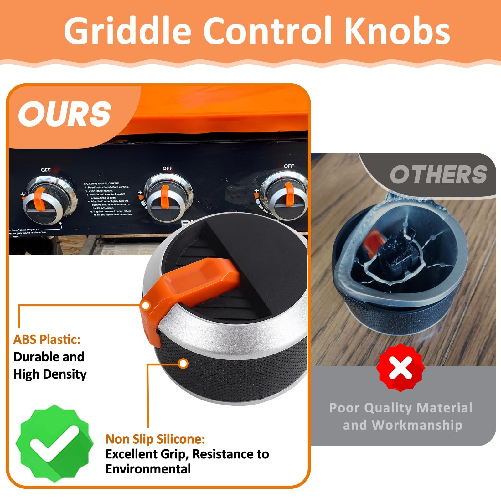 Gas Griddle Grill Orange Knobs Replacement for Blackstone 1666 1517 1554 1825 18