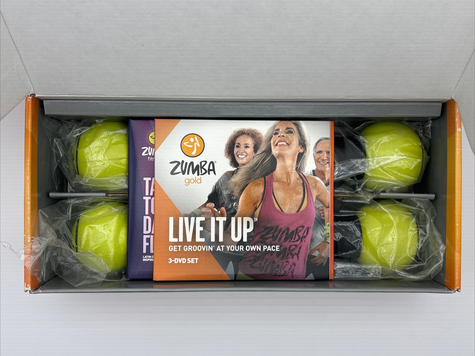 Zumba Gold Live It Up Box Set 3 DVD & Dance Fitness Cardio Shaker Sticks
