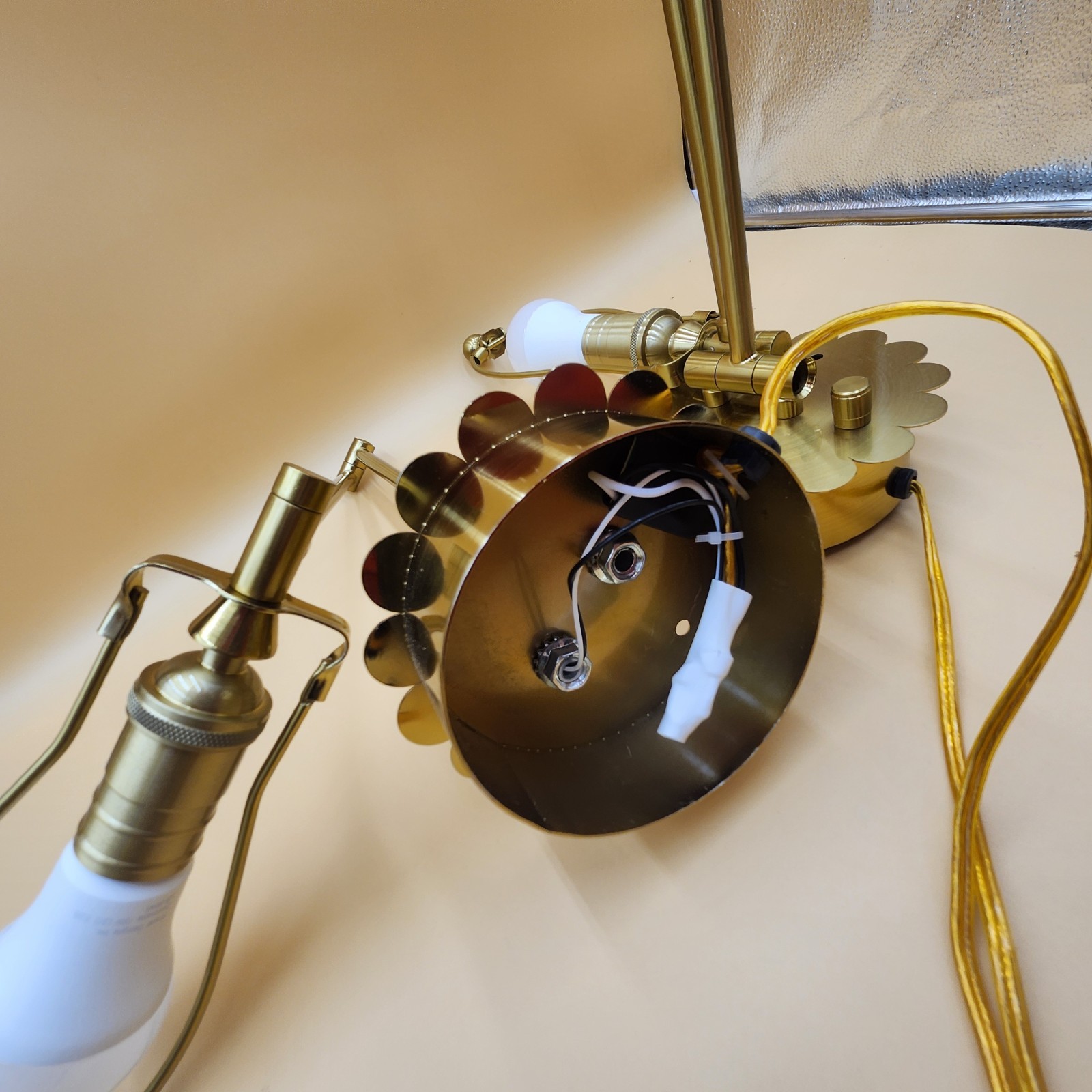 2 Flower scalloped brass base adjustable swivel light plug in wall