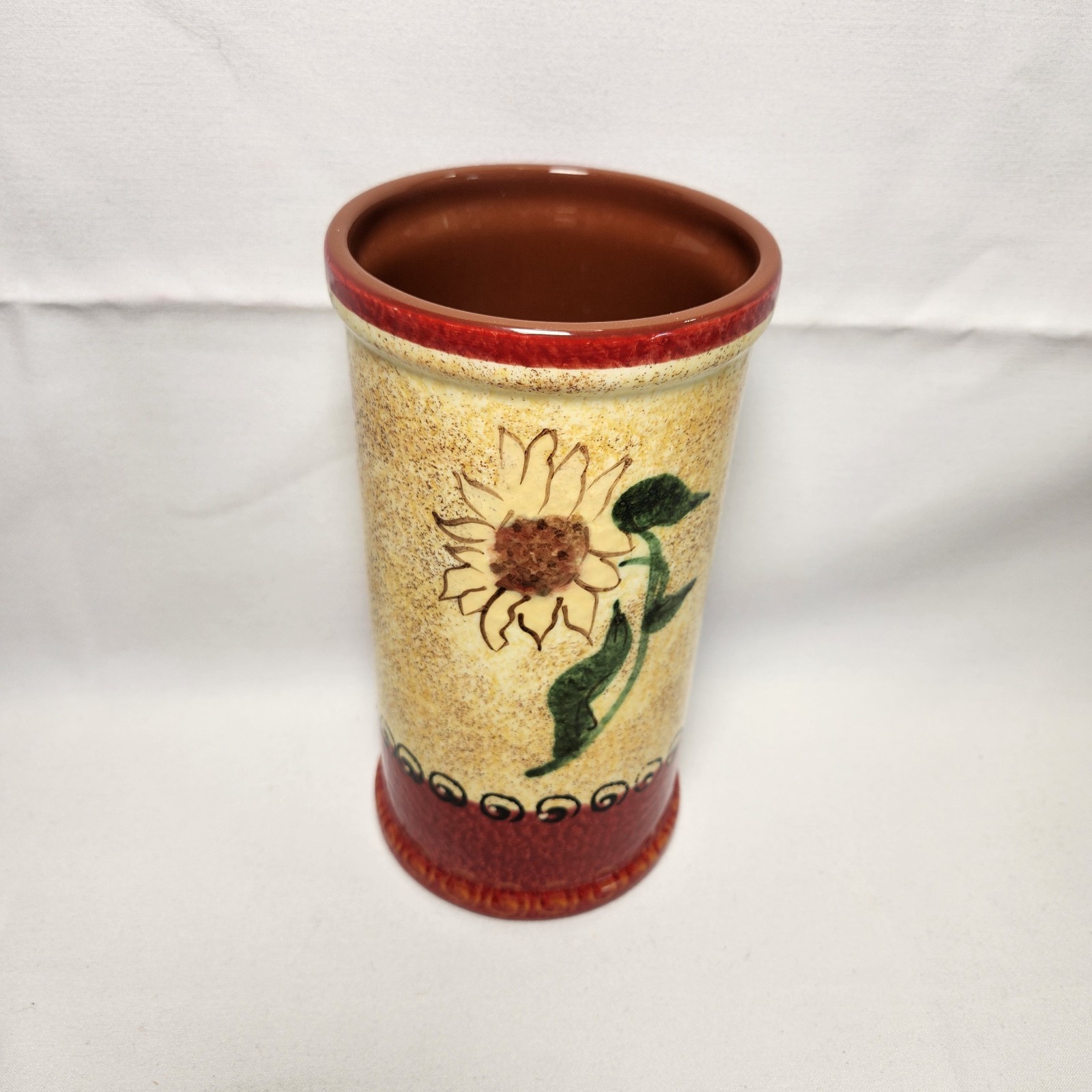vintage amici pottery ceramic wine cooler sunflower 7.5" tall 4" diameter