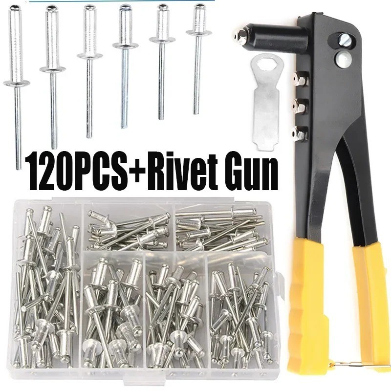 120Pcs Rivets / Heavy Duty Riveter Set Pop Rivet Gun Assortment Kit Hand Tools R