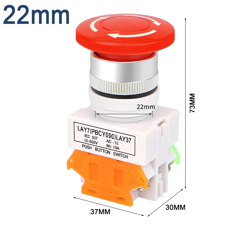 LAY37-11ZS Emergency Stop Button Switch Durable 10A Red Mushroom Shut Off No