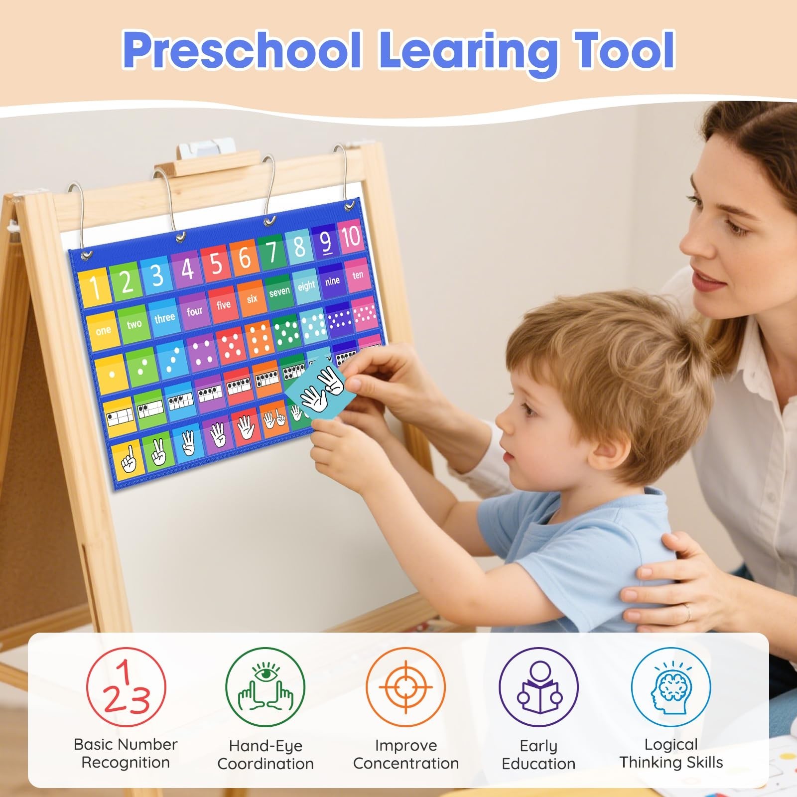 Number Path Pocket Chart with 50 Cards (1-10), Circle Time Learning Center fo...