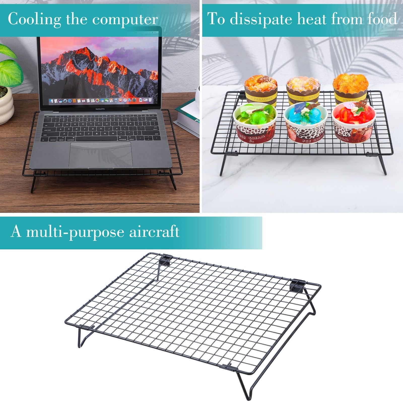 Kifmurase 3PCS Stackable Cooling Rack for Baking, 13.3 x 9.3 Inch Carbon Stee...