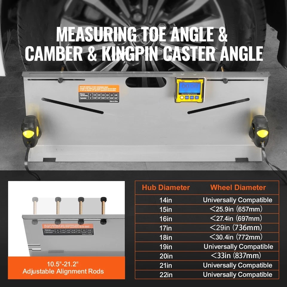 Wheel Alignment Tool Camber/Caster/Toe Gauge Toe Plates Measuring Tapes