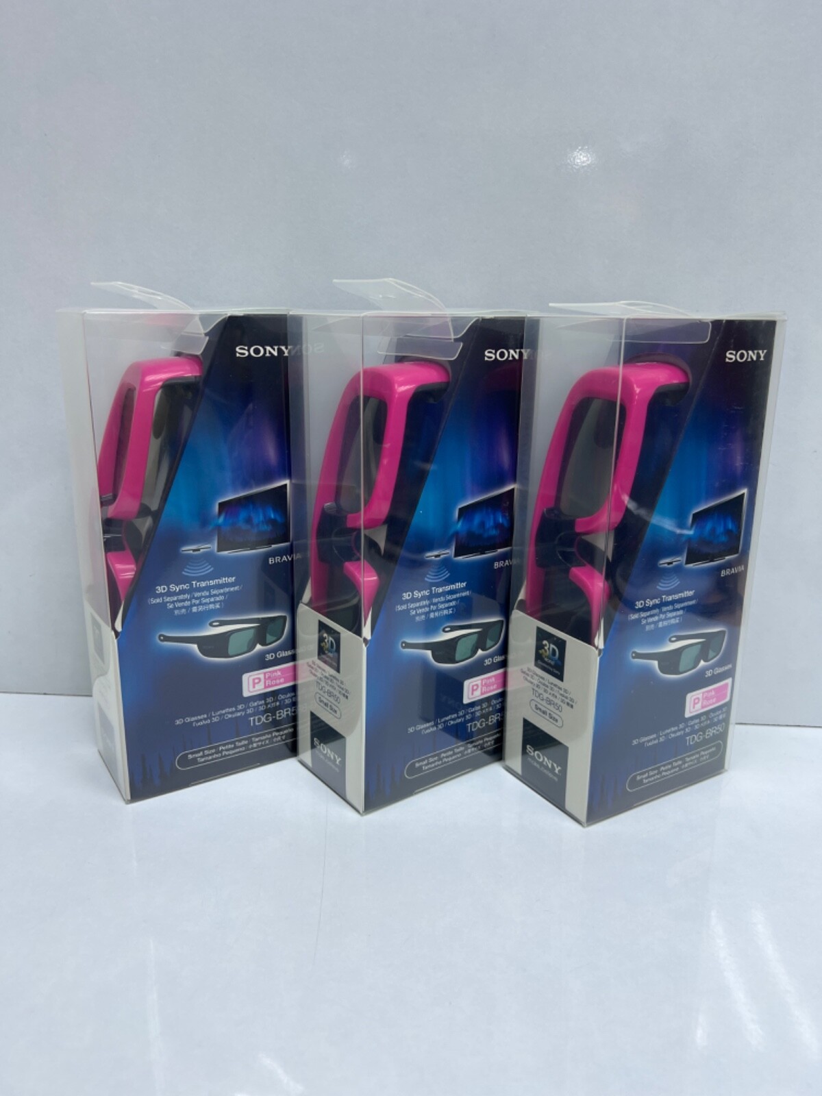 Sony TDG-BR50 3D Glasses Pink Size Small (Lot 3 pcs )