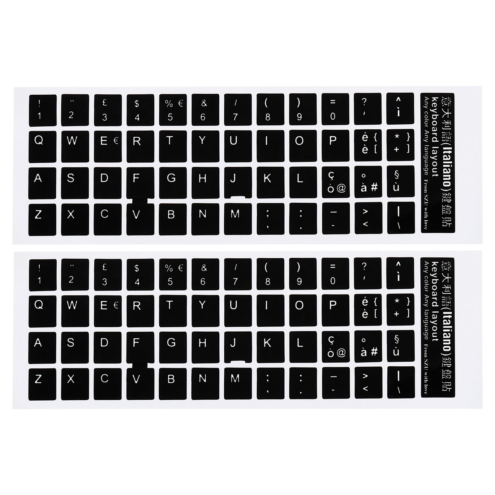 Italian Keyboard Stickers Cover Smooth, Black Background White Lettering 2pcs